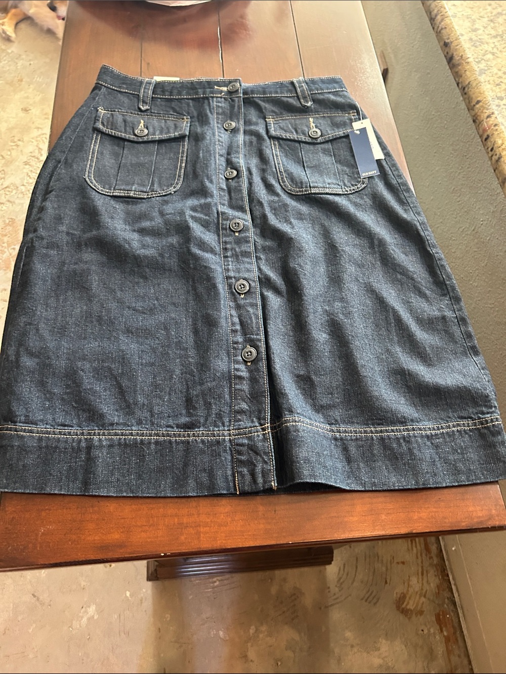 Old Navy Dark Blue Button-Front Denim A-Line Skirt